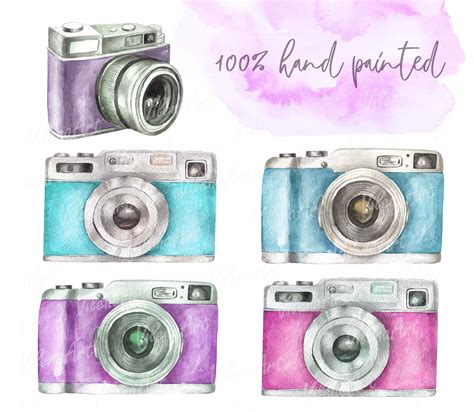 Watercolor Vintage Camera with flowers Clipart retro cameras png By ...