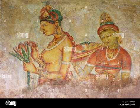 Sigiriya Damsels or Cloud Maidens, 5th century AD, frescoes, Sigiriya Lion Rock Fortress ...