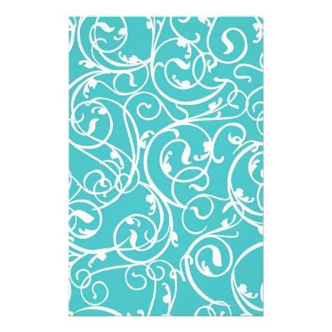 Elegant Turquoise Vintage Scroll Damask Pattern Stationery | Zazzle