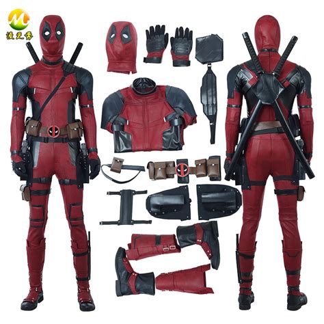 Newest Deadpool 2 Deadpool Cosplay Costume Wade Wilson Costume Red ...