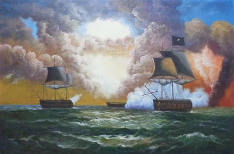 Pirate Ship Attack Merchant Ships in Sea Oil Painting Boat Classic 24 x ...