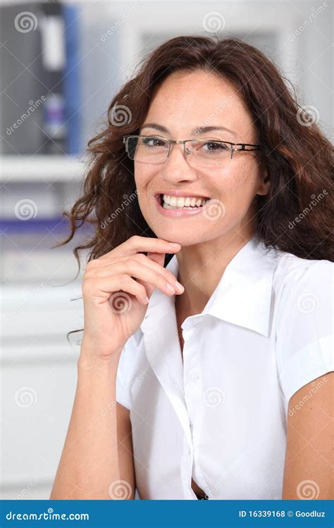 Smiling Woman with Eyeglasses Stock Photo - Image of worker, indoors ...