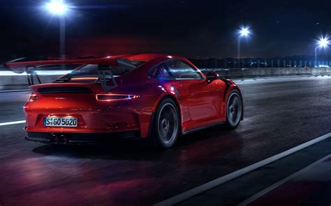 Download wallpapers 4k, Porsche 911 GT3 RS, back view, 2018 cars, raceway, night, supercars, red ...