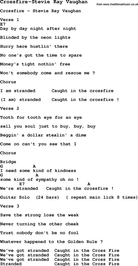 Blues Guitar lesson for Crossfire-Stevie Ray Vaughan, with Chords, Tabs, and Lyrics