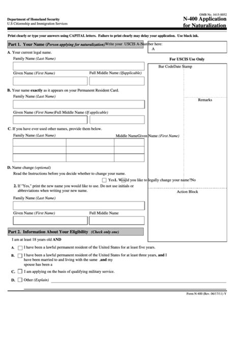 Fillable Form N-400 - Application For Naturalization printable pdf download