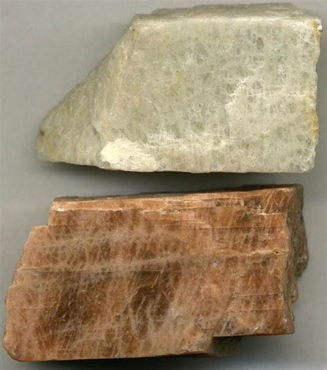 Potassium feldspar - upper sample is 4.4 cm across; lower sample is 4 ...