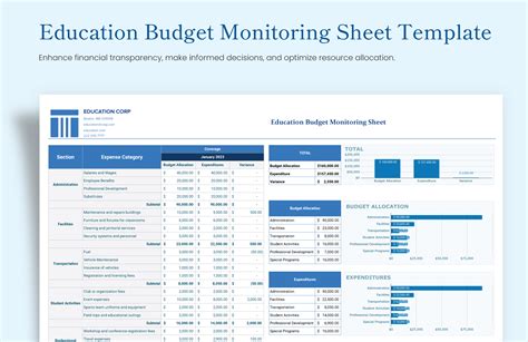 Education Budget Monitoring Sheet Template - Download in Excel, Google ...