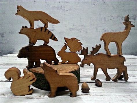 Wooden Forest Animals, Natural Wood Animals, Montessori Animals, Wooden ...