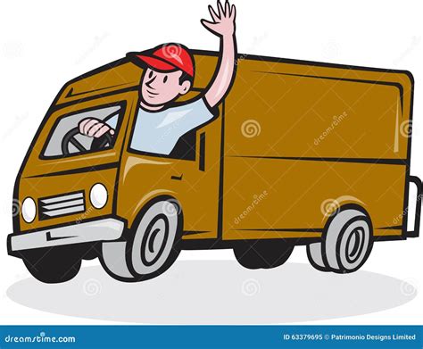 Delivery Man Waving Driving Van Cartoon Vector Illustration | CartoonDealer.com #63379695