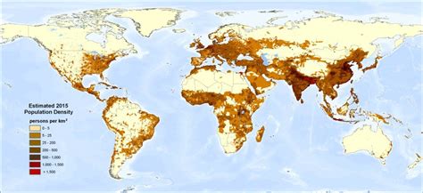 Mappa della Densita' di popolazione nel Mondo