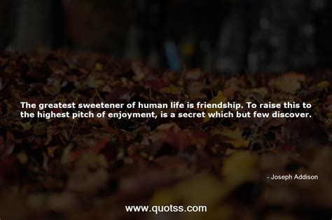 The greatest sweetener of human life is friendship. To raise this to t...-Joseph Addison ...