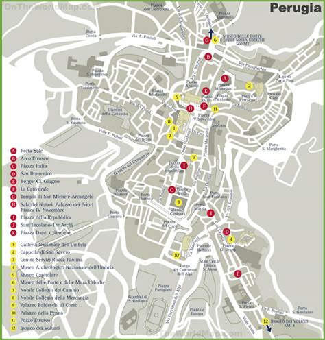 Perugia sightseeing map - Ontheworldmap.com