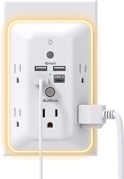 Surge Protector, Multi Plug Outlet Extender with Night Light for Home, Office, School, Addtam 5 ...