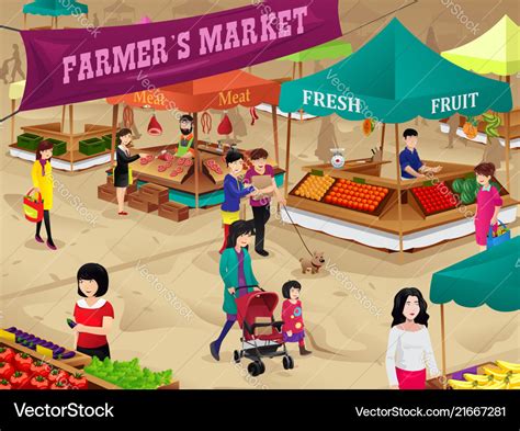 Farmers market scene Royalty Free Vector Image