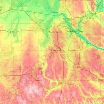 Mahoning County topographic map, elevation, relief