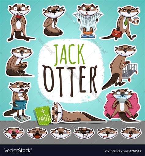 Cartoon otter character emoticon stickers Vector Image