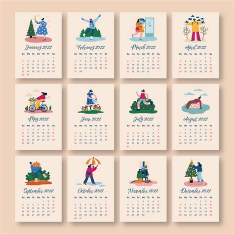 Happy life background 2022 calendar template vector free download