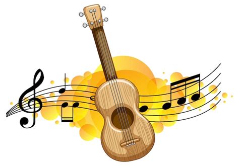 Free Vector | An ukulele or guitar with melody symbols background