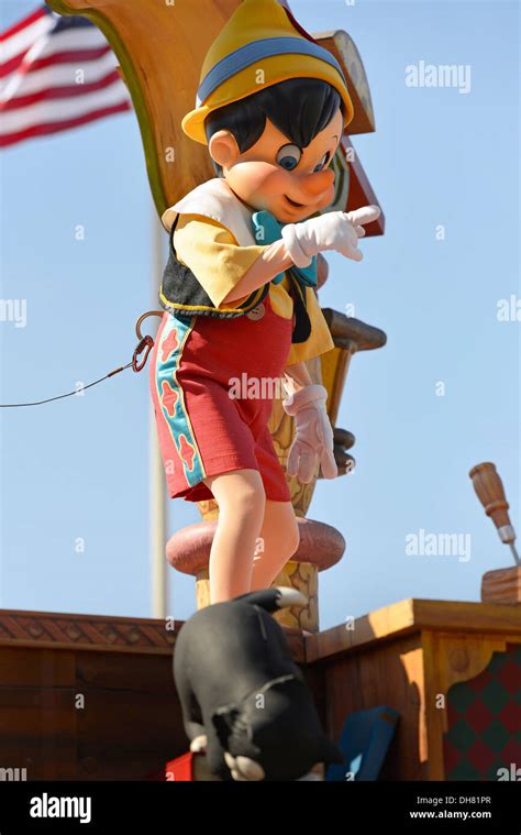 Pinocchio, Walt Disney's Character on a float during parade, Disney World Resort, Orlando ...