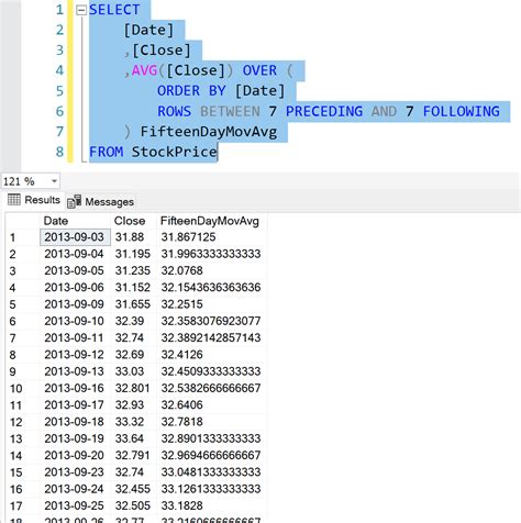 Calculate Moving Averages using T-SQL in SQL Server