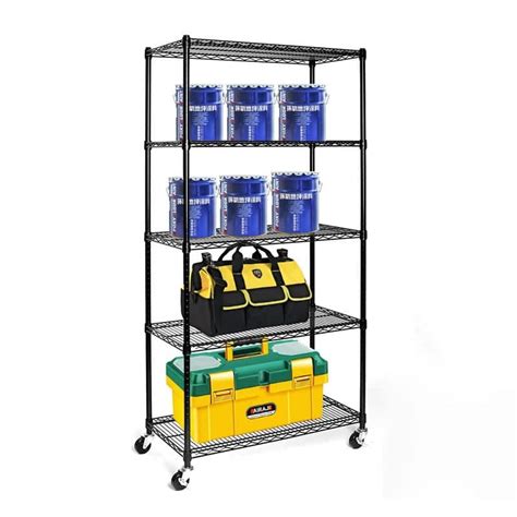 5-Tier NSF-Certified Steel Wire Shelving with Wheels Black - On Sale ...