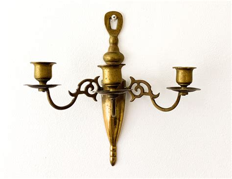 Vintage Single Brass Sconce Candleholders Holds 3 Candles - Retro Wall Decor Candlestick Holder