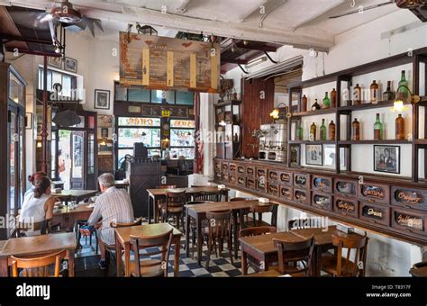 Interior of a traditional old cafe bar on Plaza Dorrego, San Telmo, Buenos Aires, Argentina ...