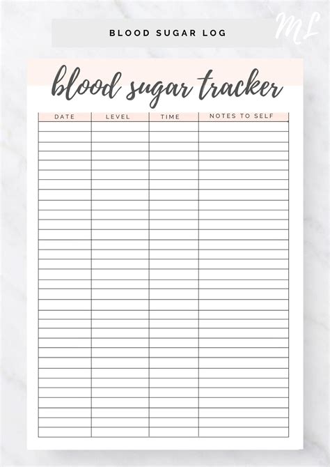 Blood Sugar Log Printable Blood Sugar Reading Tracker Blood Glucose Tracker Diabetes Printable ...