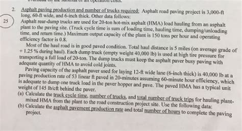 Solved 2. Asphalt paving production and number of trucks | Chegg.com