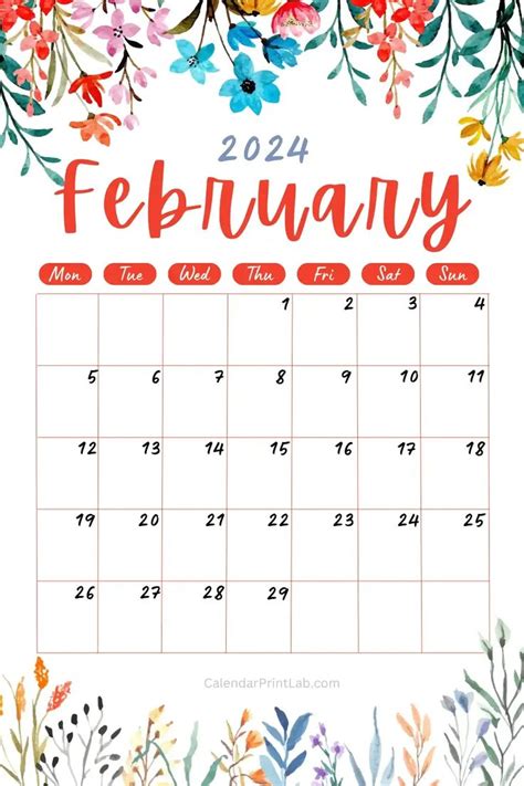 Floral February 2024 Calendar Printable Free Printable Calender, Monthly Planner Printable ...