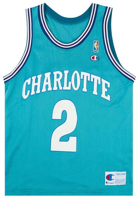 1992-95 Charlotte Hornets Johnson #2 Champion Away Jersey (Very Good) M