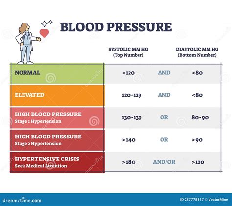 Blood Pressure With Systolic And Diastolic Number Chart Outline Diagram Cartoon Vector ...