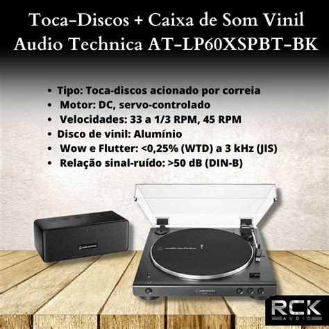 Toca-Discos + Caixa de Som Vinil Audio-Technica Automático AT-LP60XSPBT-BK