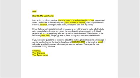 Bereavement Leave Letter Template, Bereavement Leave Letter, Bereavement Leave Template ...