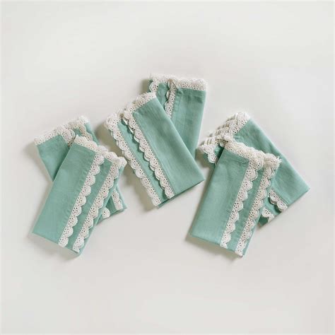 Dinner Cloth Napkin, Cotton Blend Cloth Napkins With Lace, Aqua