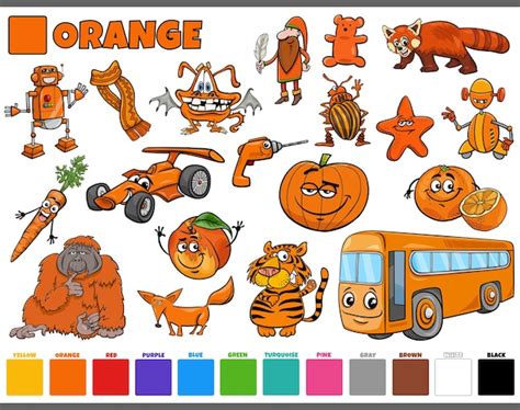 Premium Vector | Set with cartoon characters and objects in orange