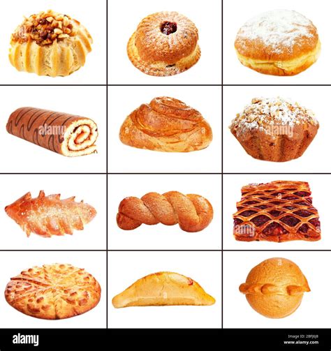 Collage of different pastries and bakery items, isolated on white Stock ...