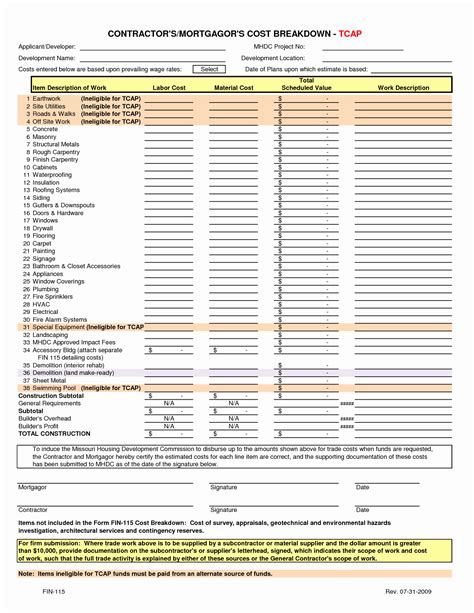 General Contractor Estimating Spreadsheet pertaining to Building Cost ...