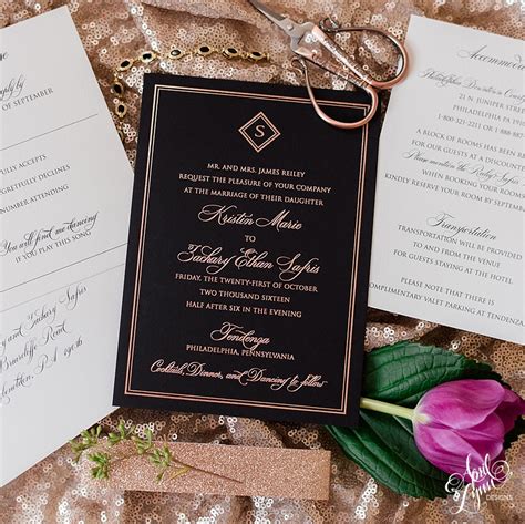 Kristin + Zach’s Luxury Rose Gold Foil and Black Wedding Invitation Suite - April Lynn Designs ...