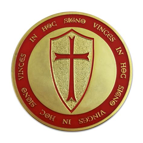 Knights Templar Crusader Cross Red & Gold Coin with Plastic Protective Case - 1 1/2" Diameter