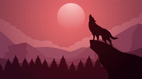 Wildlife wolf landscape vector illustration. Scenery of wolf howling ...