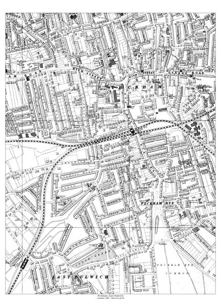 Old map of Peckham, East Dulwich (north), London in 1888