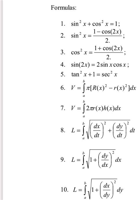 SOLVED: Formulas: 1. 13 sin x + cos x = 1 - cos(2x) - 2sin x = 2 - 1 + cos(2x) - 3cos x = 2. 2 ...