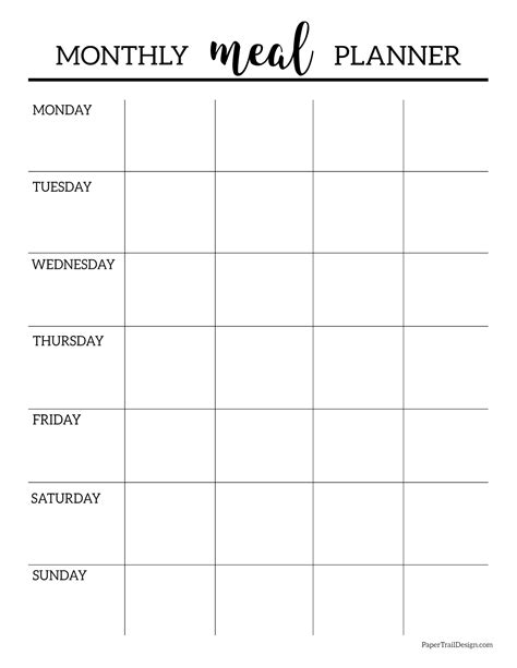 Monthly Meal Planner Printable