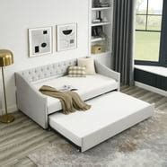 Bellemave Twin Size Upholstery Daybed with Adjustable Trundle and USB Charging Design,Wooden ...