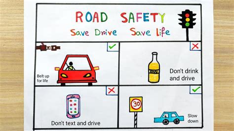 Road safety drawing easy | Road safety drawing for competition | How to draw city road safety ...