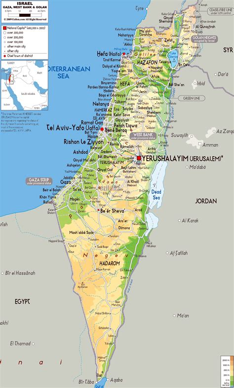 Large physical map of Israel with roads, cities and airports | Israel | Asia | Mapsland | Maps ...