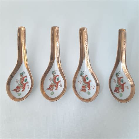 Vintage Chinese Porcelain Soup Spoons Set Of 4 Kitchen | Etsy