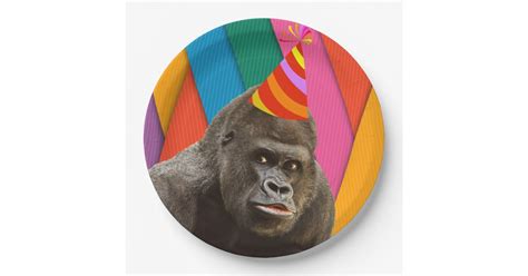 Party Like An Animal Gorilla With Hat Birthday Paper Plate | Zazzle.com