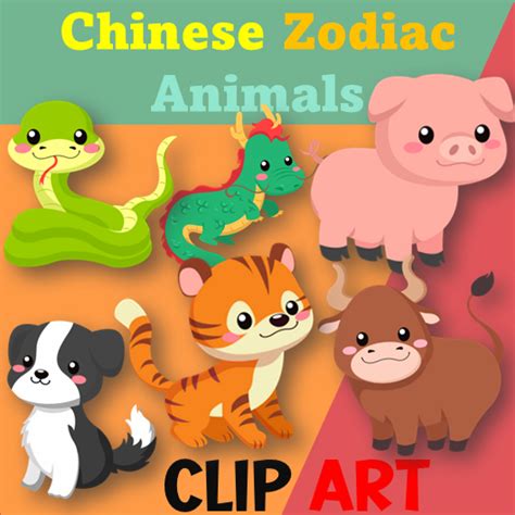 Cute Chinese Zodiac Animals Clip Art - 12 Vibrant Images | Made By Teachers